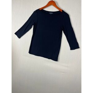 Gap Top Women M Black Boat Neck 3/4 Sleeve Rayon Minimalist Basic